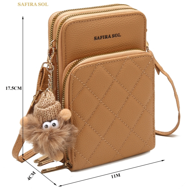 Bolsa Transversal Feminina Porta Celular com 3 Divisorias Transversal 3 Ziper com chaveiro LT632 em Oferta na Shopee