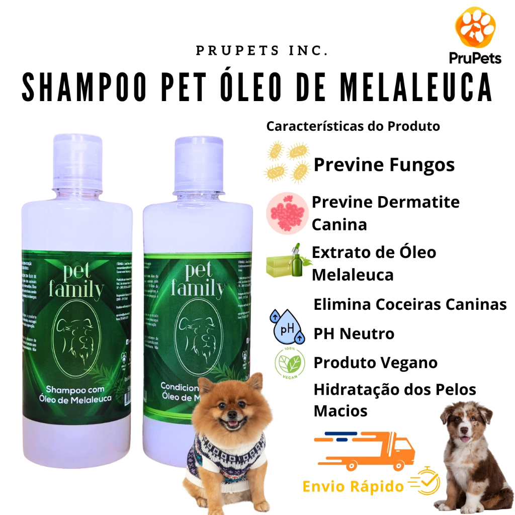 Kit Banho Pet Family Natural – Shampoo + Condicionador com Óleo de Melaleuca para Cães e Gatos