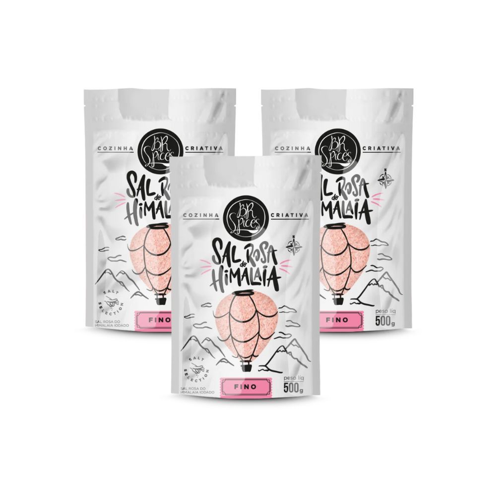 Kit 3 Sal Rosa Do Himalaia Fino BR Spices Pouch 500G