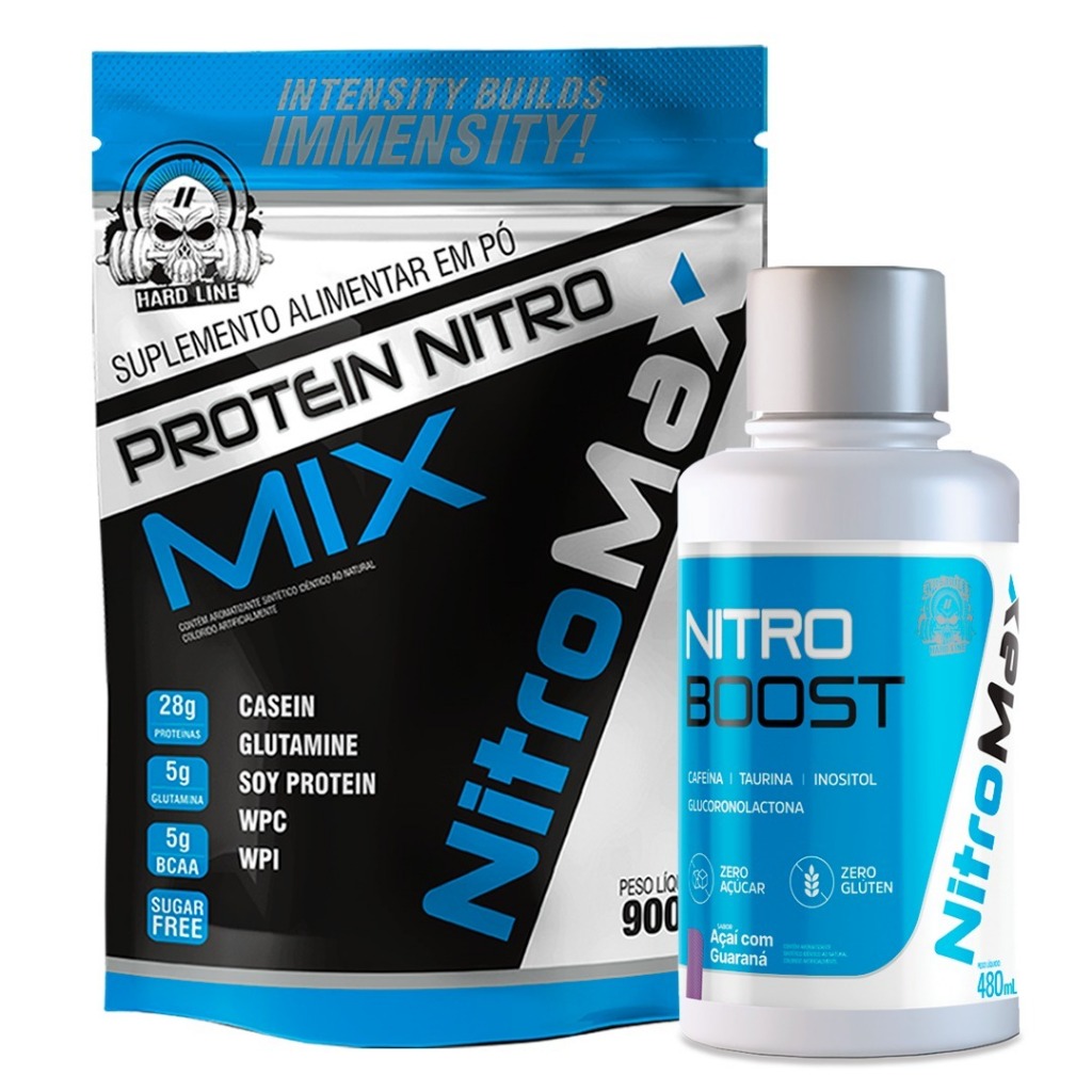 Kit 1 Protein Nitro Mix 900g + 1 Nitro Boost Açaí com Guaraná 480ml - Nitro Max