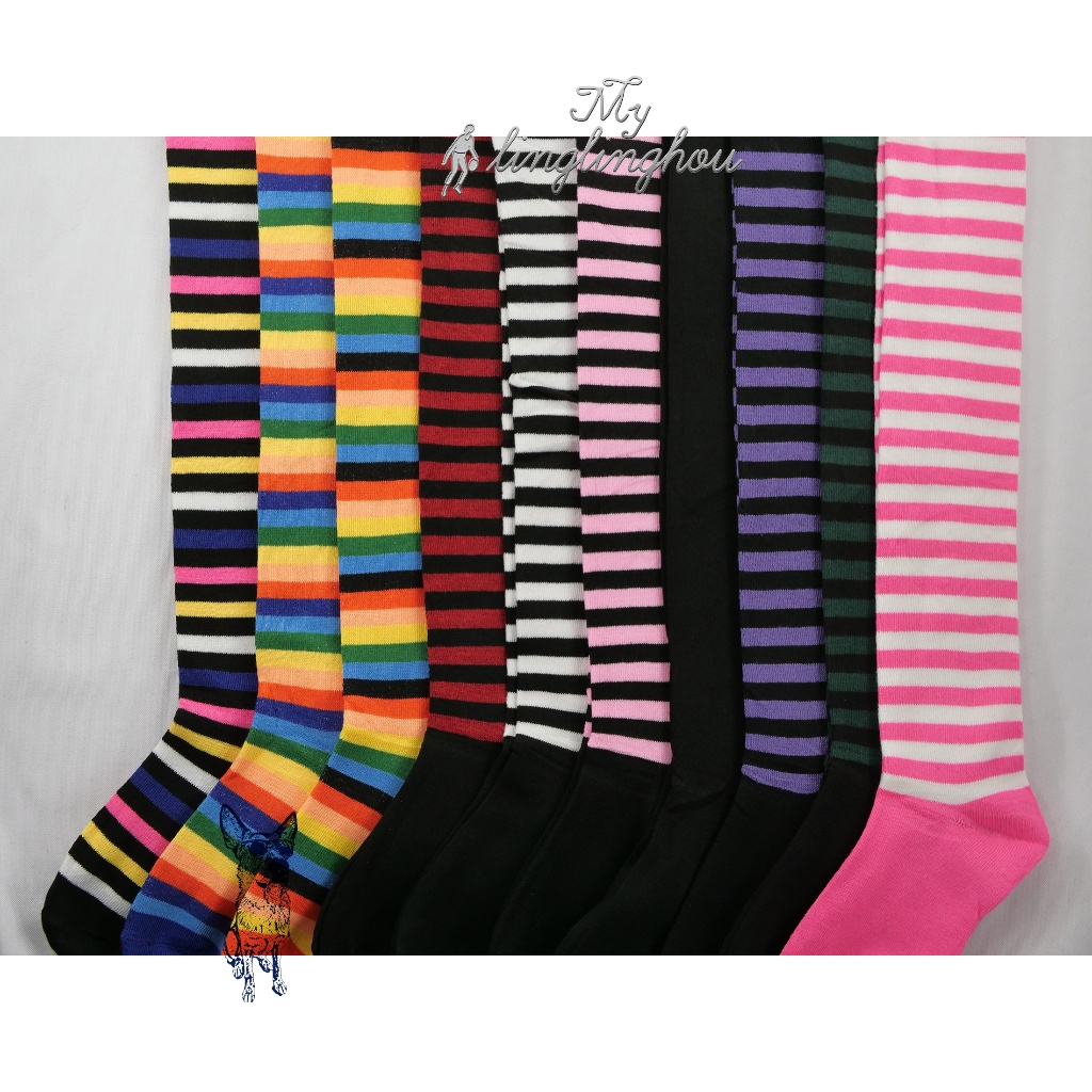 Meia Listrada 3/4 Lolita Colegial  Longa Egirl Anime Cosplay,MEIA  joelho,meia feminina,60 CM/ /2145 em Oferta na Shopee