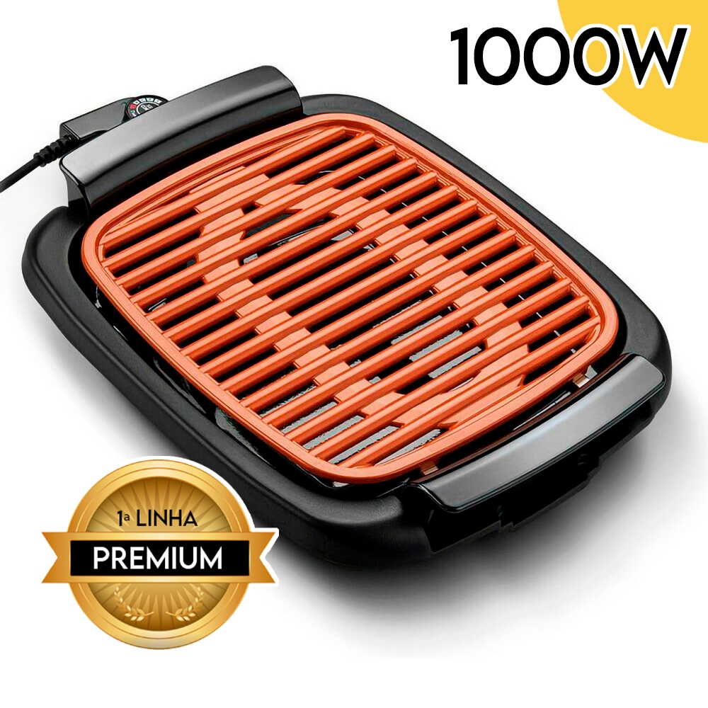 Churrasqueira Elétrica Portátil Gourmet Grande 110v Anti Fumaça 1000W 40cm Grill PREMIUM em Oferta na Shopee