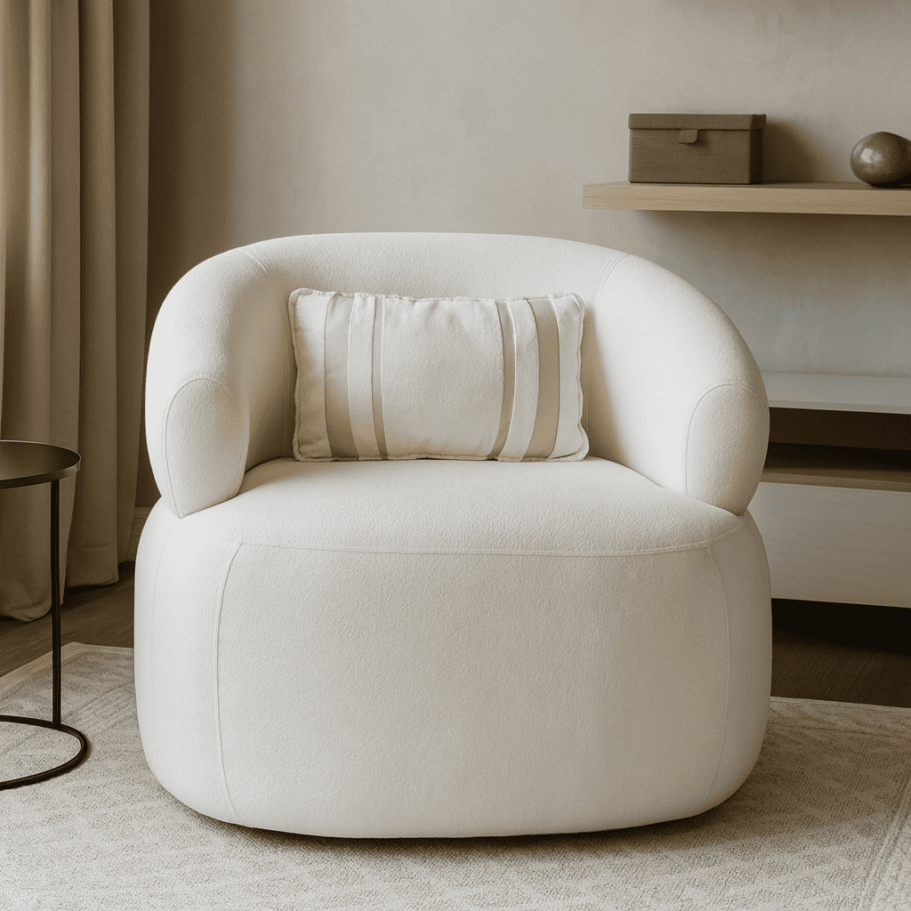 Poltrona Serena em Tecido Bouclê Off White Design Orgânico, Confortável e Elegante para Sala Estar Recepção – AV