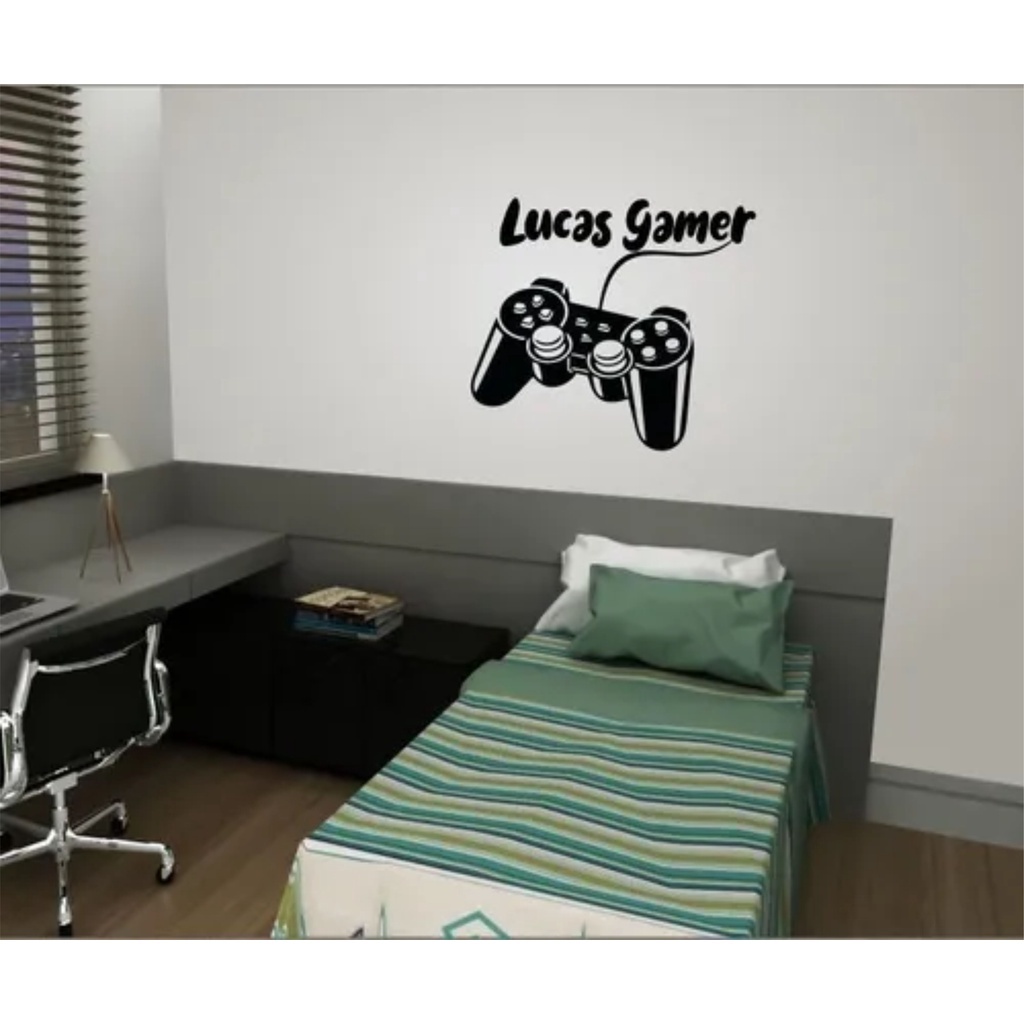 Adesivo Gamer Games Controle Play com Nome personalizado Parede Jogos