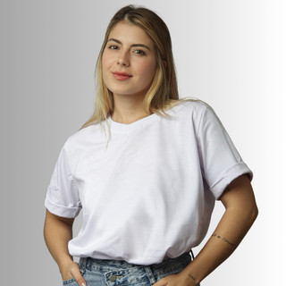 Blusa Feminina Básica 100% Algodão Detalhe na Manga Gola O T- Shirt Promoção