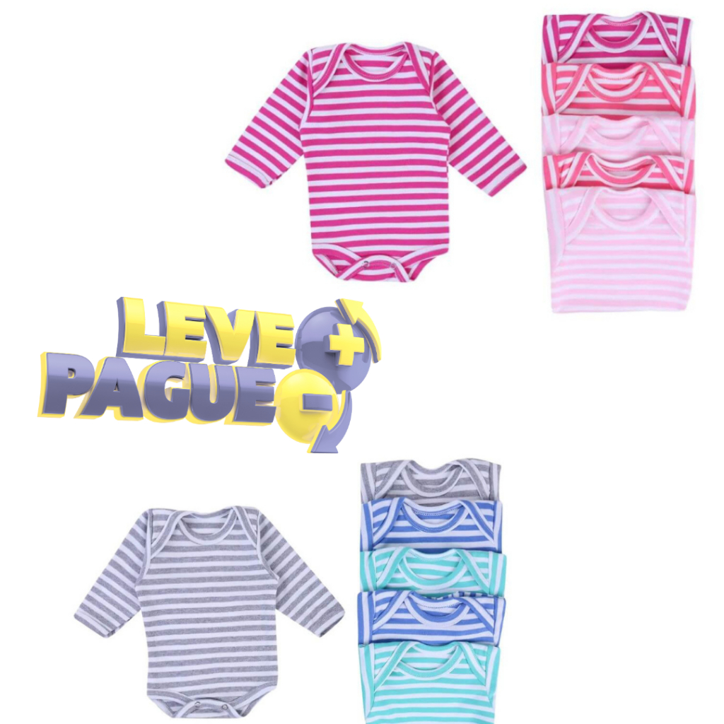 Body Menina Menino - Body Bebê Manga Longa Listrado Suedine Canelado Unissex RN ao G 0-12 Meses Top Chot em Oferta na Shopee