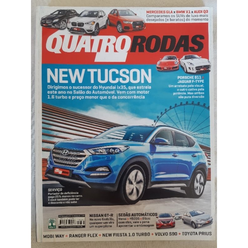 Revista Quatro Rodas JULHO de 2016 Edição n° 684 – Mercedes GLA x BMW X1 x Audi Q3. New Tucson. 911 x F-Type. Versa
