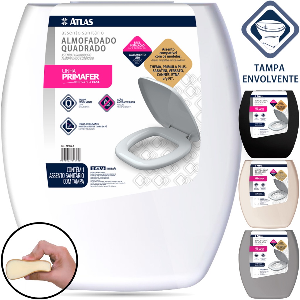 Assento Sanitário Clássico Almofadado Retangular Thema Atlas Primula Sabatini Anturius Versato Cannes Etna Fit em Oferta na Shopee