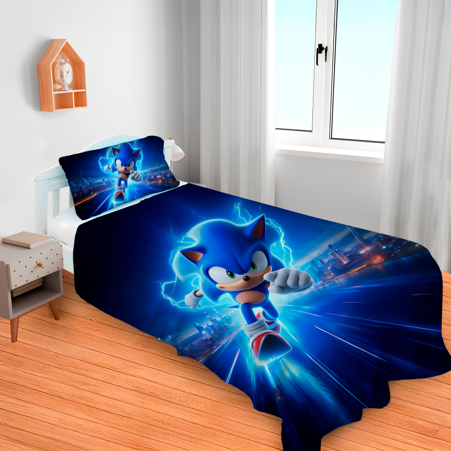 Lençol Cobre Leito Solteiro e Fronha SONIC AZUL / Pronta entrega/ envio imediato em Oferta na Shopee