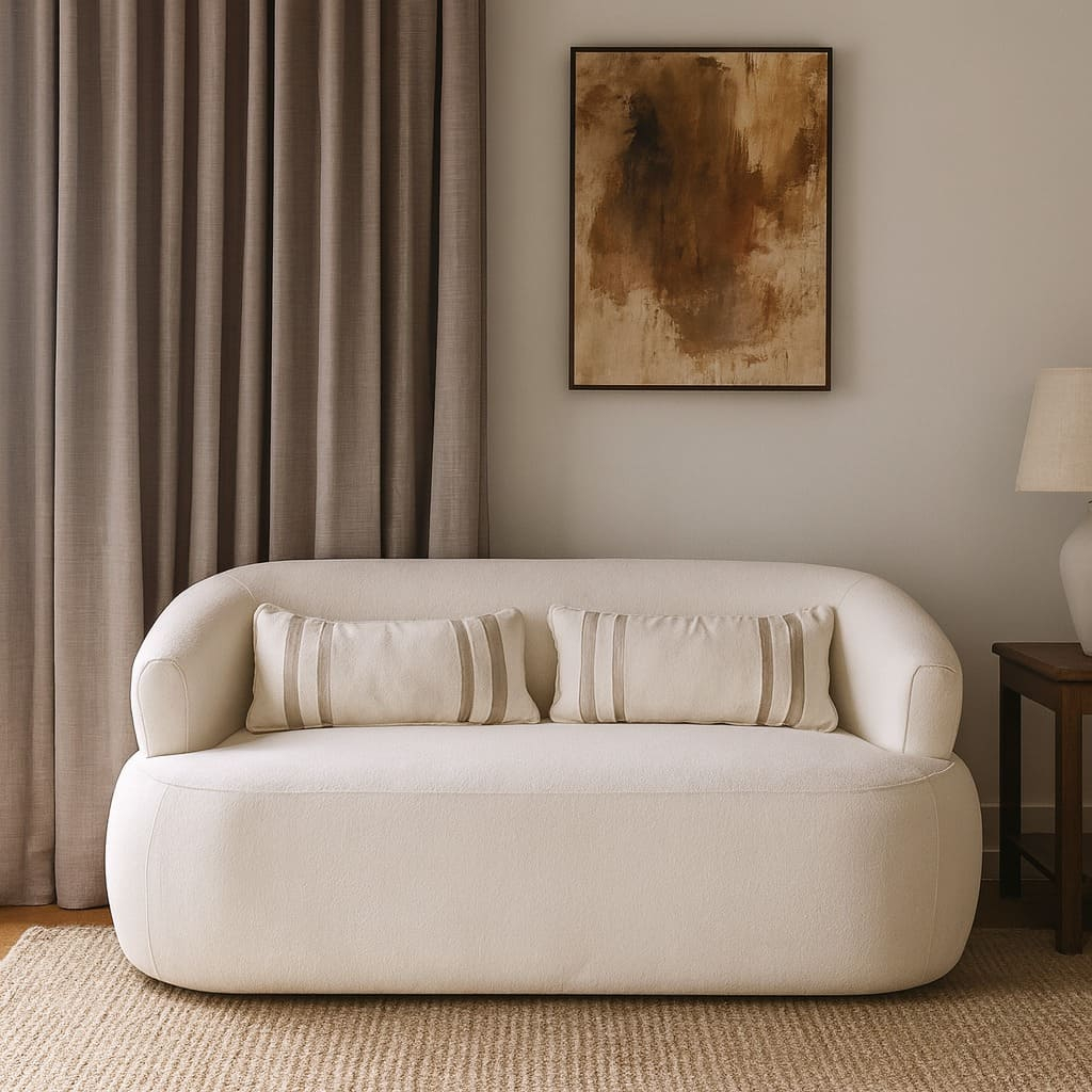 Sofá Namoradeira Serena Orgânico Bouclê Off White Com Almofadas Sofisticada e Confortável para Sala de Estar – AV em Oferta na Shopee