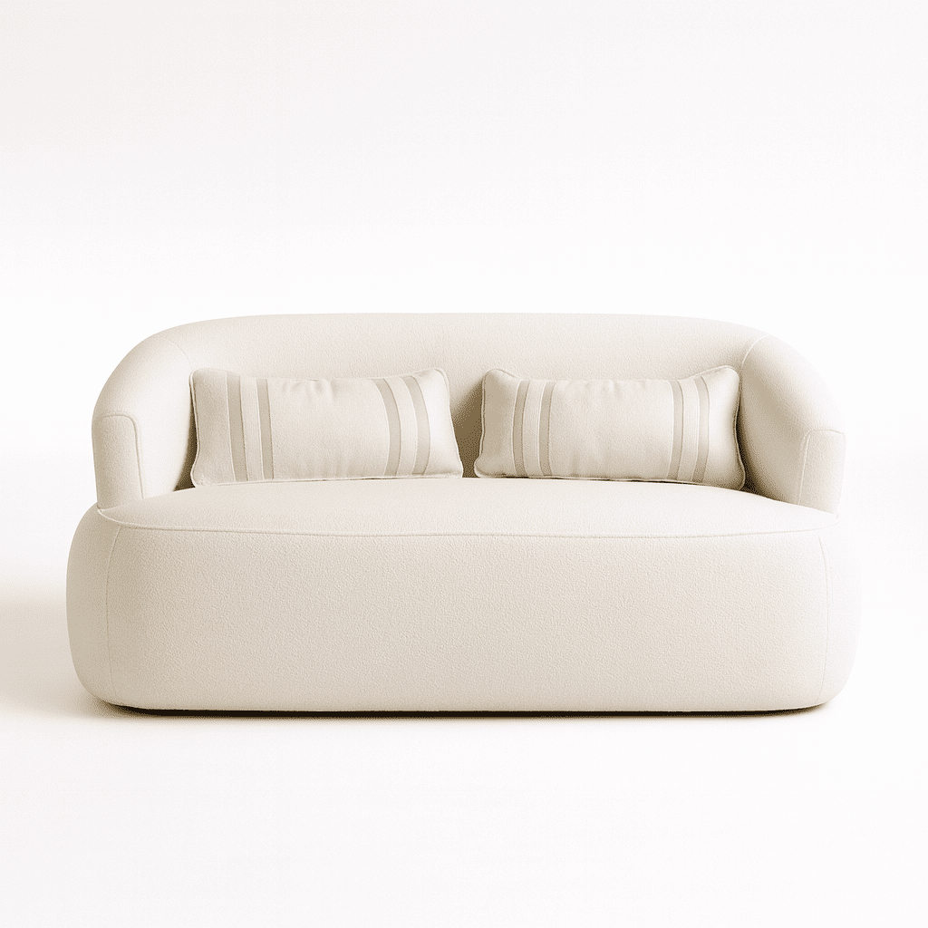 Sofá Namoradeira Serena Orgânico Bouclê Off White Com Almofadas Sofisticada e Confortável para Sala de Estar – AV