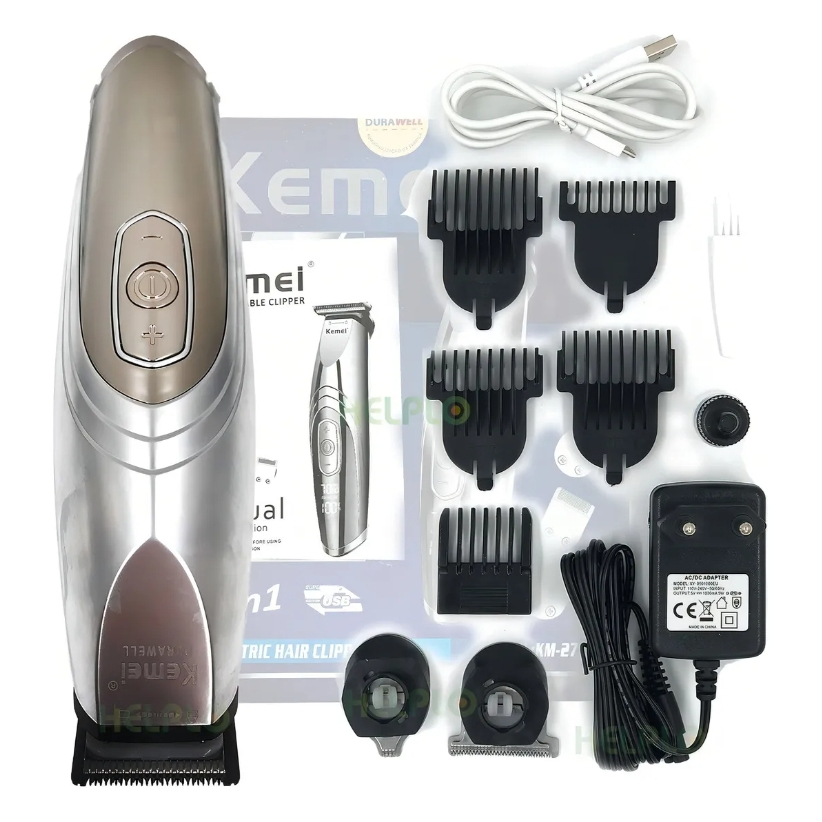 Máquina Acabamento Kemei 2714 Corte Cabelo 3 Em 1 Visor Led Cor Prateado em Oferta na Shopee
