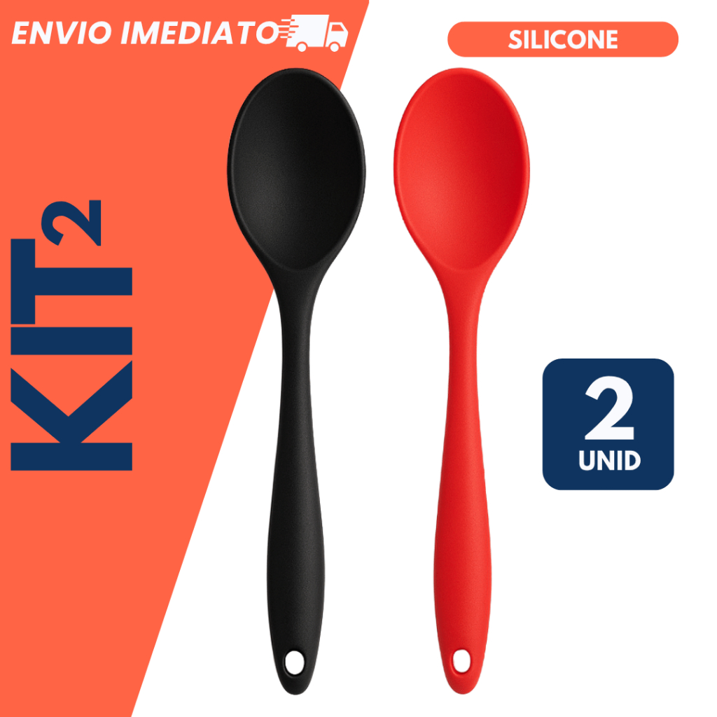 Kit 2 Colher De Silicone 28cm Antiaderrente Resistente Alta Temperatura Utensílio De Cozinha Premium em Oferta na Shopee