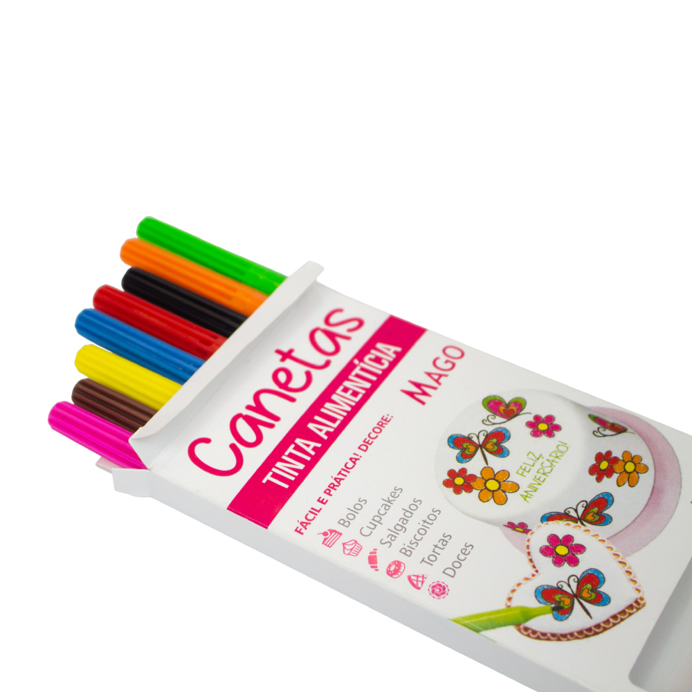Kit de Canetas Alimentícias Mago para Doces Pasta Americana Biscoitos Bolos - 5 CORES OU 8 CORES — imagem 2 de 2