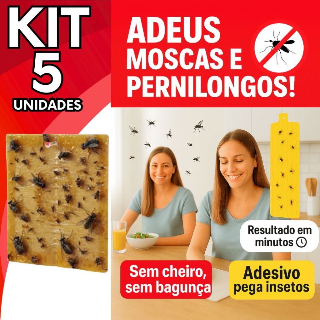 KIT Jogo 5 Unidades De Armadilha Adesiva Repelente Cola Pega Mosca Pernilongo Mosquito Insetos Inseticida com Cola
