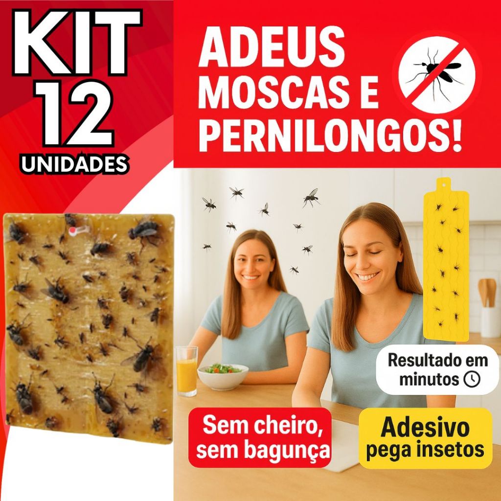 KIT Jogo 12 Unidades De Adesivo Repelente Cola Pega Mosca Pernilongo Mosquito Insetos Inseticida com Cola