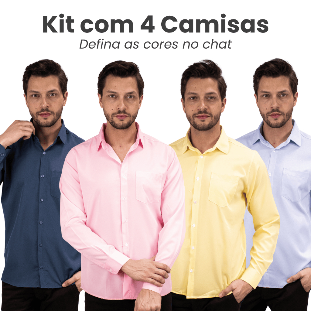 Kit 4 Camisa Social Masculina Manga Longa Não Amassa em Oferta na Shopee