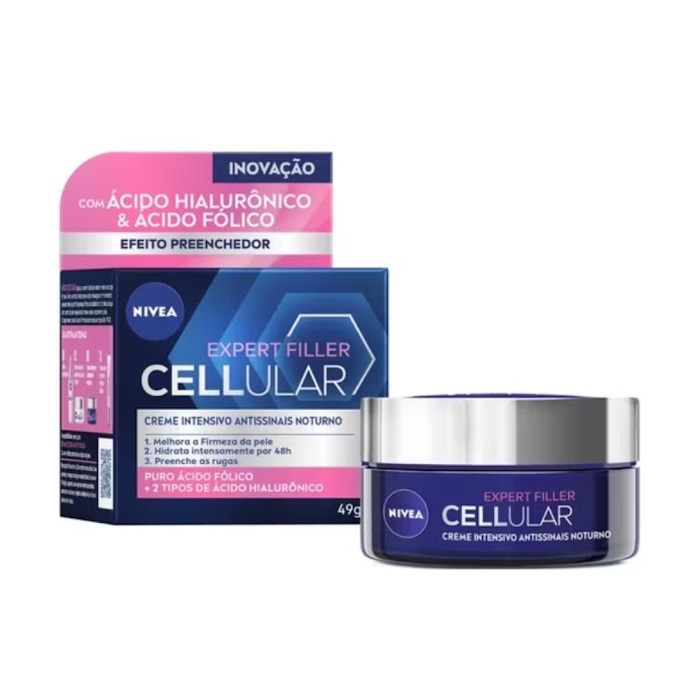 Nivea Creme Facial Antissinais Cellular Filler Noite com Ácido Hialurônico & Ácido Fólico 49g