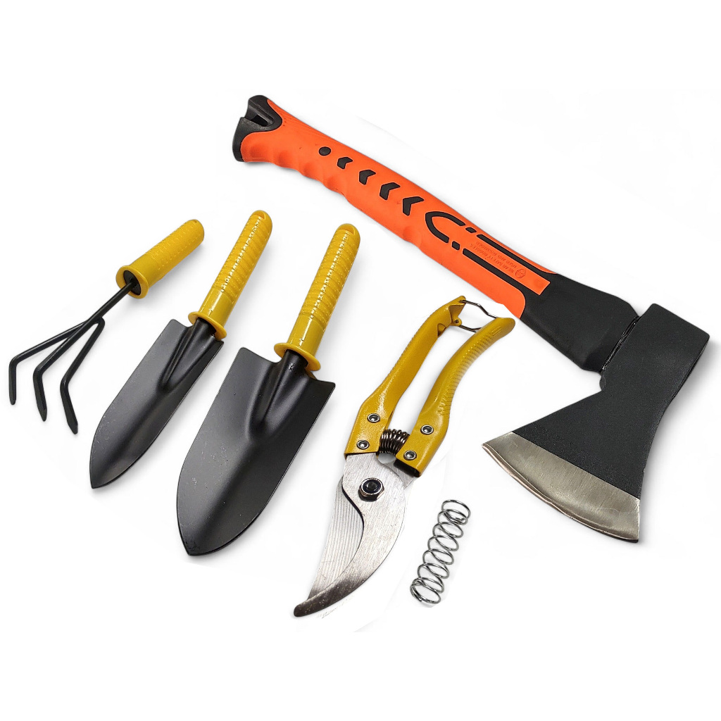 Kit Machado / Machadinha para madeira jardinagem arvore galho cana + Ancinho + 2 pazinha