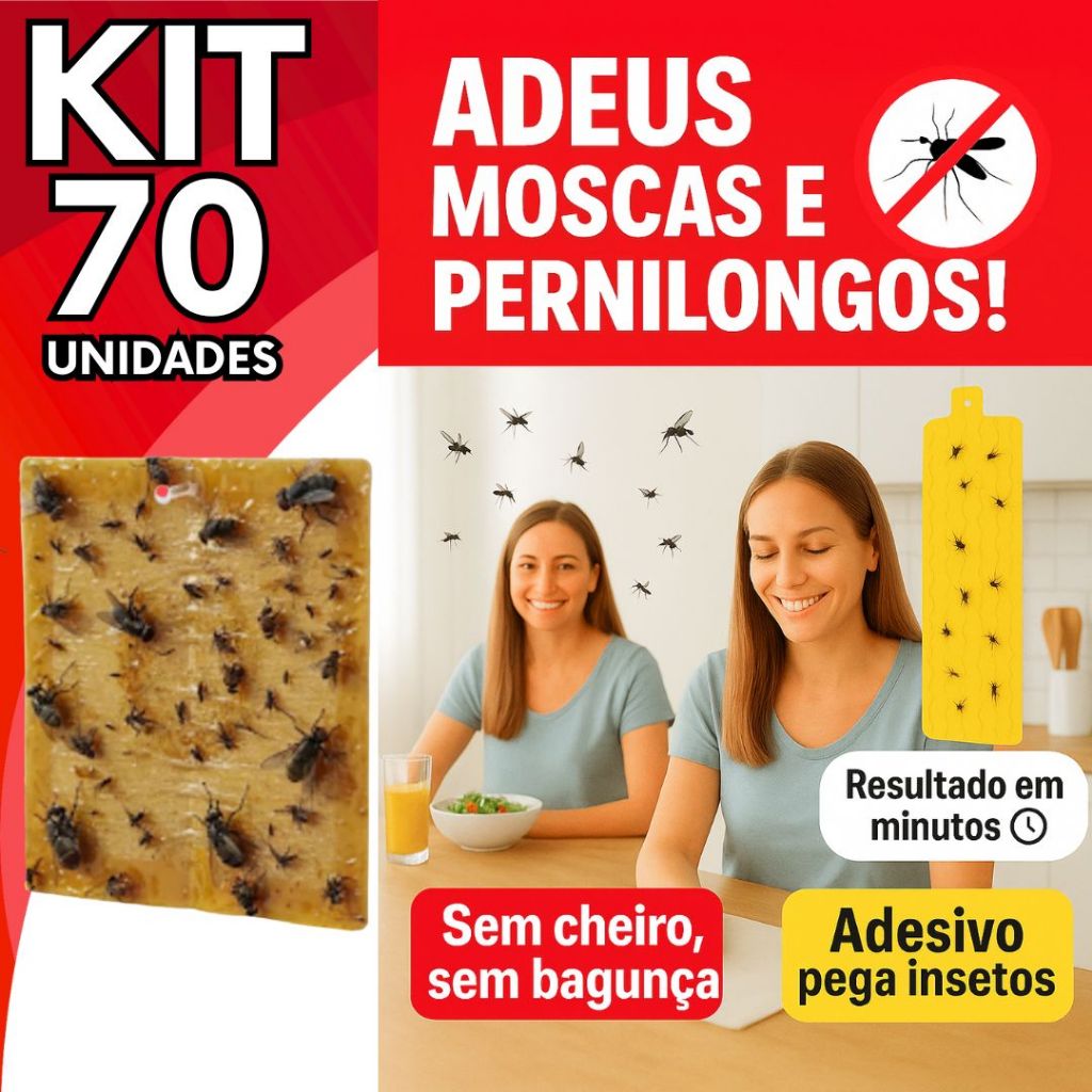 KIT Jogo 70 Unidades De Adesivo Repelente Cola Pega Mosca Pernilongo Mosquito Insetos Inseticida com Cola