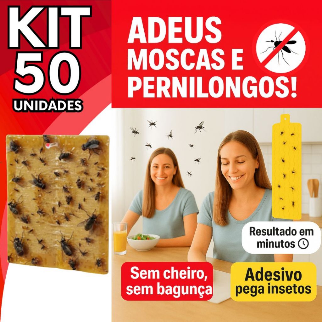 KIT Jogo 50 Unidades De Armadilha Adesiva Repelente Cola Pega Mosca Pernilongo Mosquito Insetos Inseticida com Cola