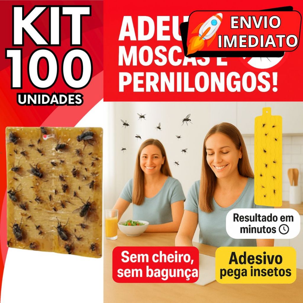 KIT Jogo 100 Unidades De Adesivo Repelente Cola Pega Mosca Pernilongo Mosquito Insetos Inseticida com Cola