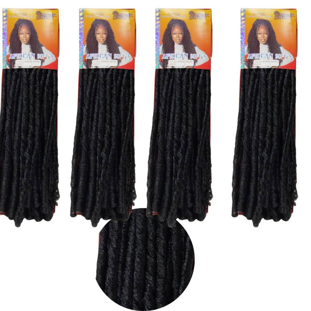 Kit Com 4 Pacote de Nina softex Dread cacheados Crochet Braid Cachos Sintético preto em Oferta na Shopee
