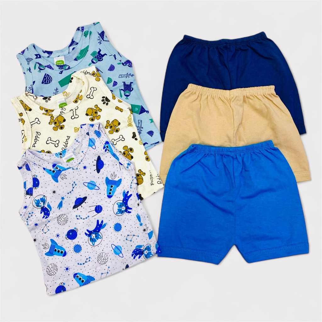 Kit 6 Conjuntos Bebe Regata E Bermuda Verão Estampado Recém Nascido Feminino E Masculino