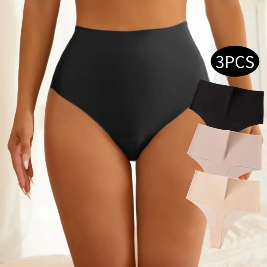 Kit 3 Calcinha Fio Dental Cintura Alta Modeladora Feminina Confortável – Moda Íntima Lingerie