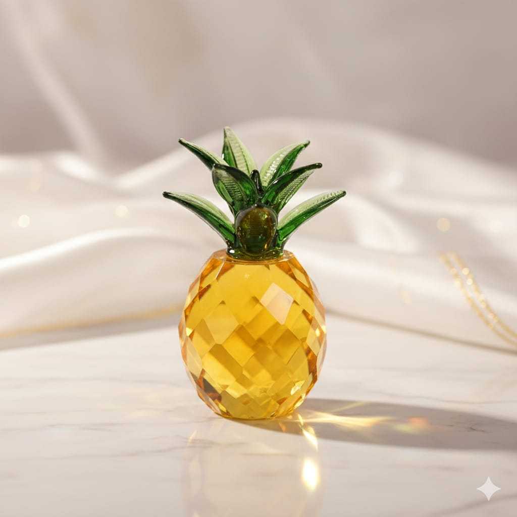 Abacaxi Vidro 7cm Com Caixa Decorativo Presenteavel Amarelo Cristal