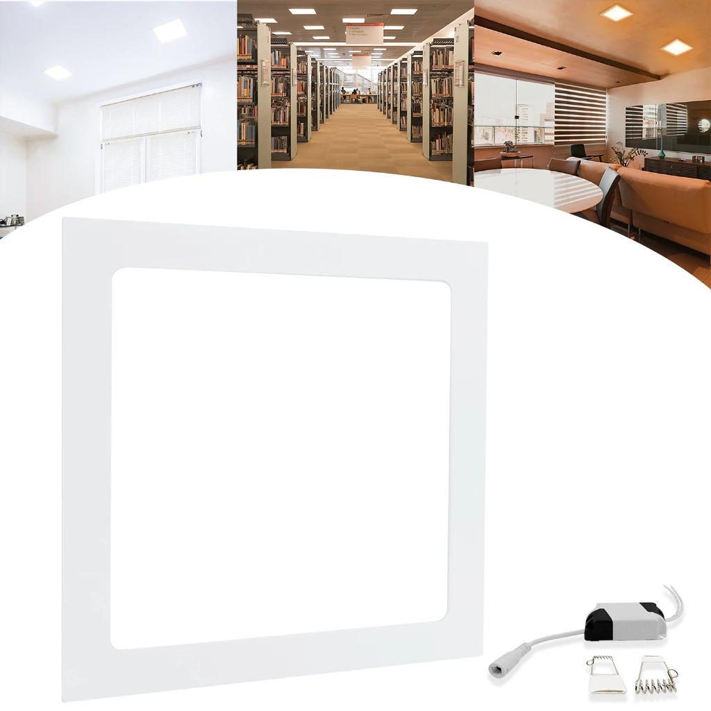 KIT  4 Luminárias Plafon Painel Embutir Led Quadrado 12W-18W-24W Branco Frio 6000K Bivolt