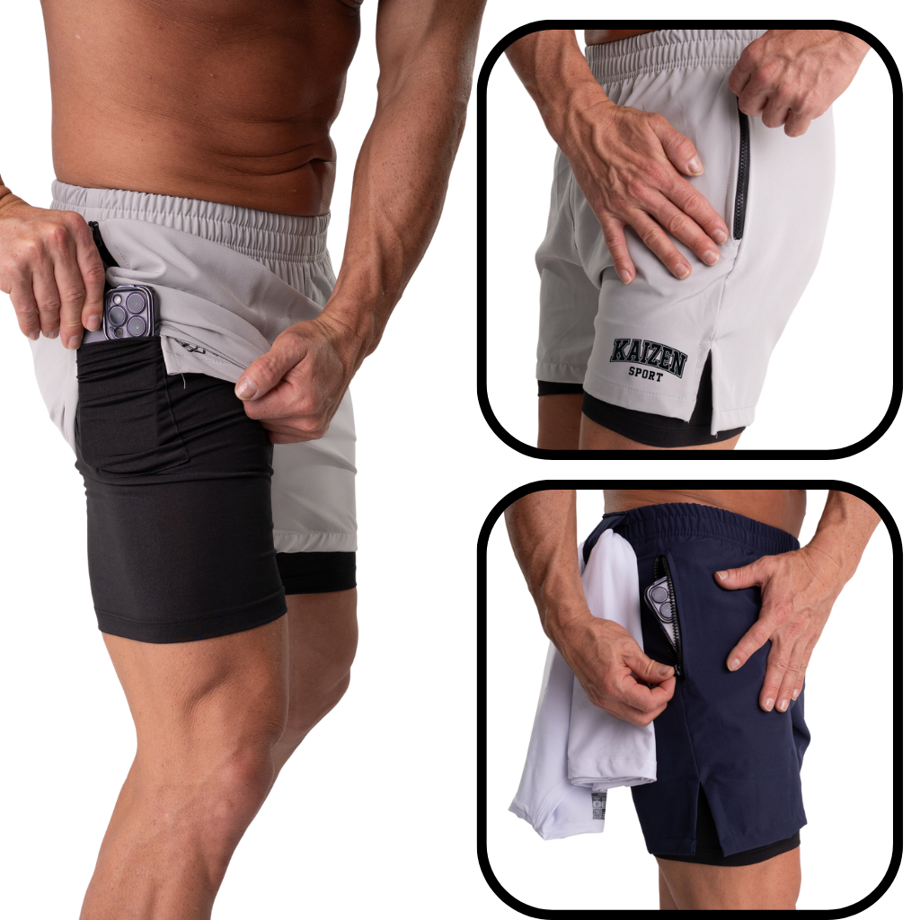 bermuda 2 em 1 tactel com elastano com ziper bolso interno para celular para academia e corrida em Oferta na Shopee