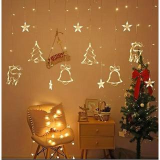 Cascata Led Natal Pisca Pisca Com Estrelas Rena Pinheiro 8 Funções Branco Quente Bivolt Pronta Entrega