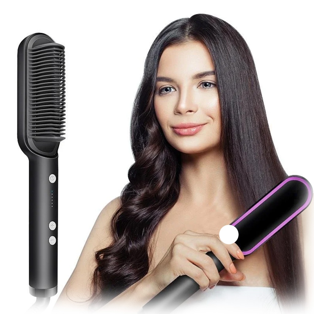 Escova Alisadora De Cabelo 5 Em 1 Pente Elétrico Cerâmico Anti-Frizz - Alisa, Modela, Alinha e Seca