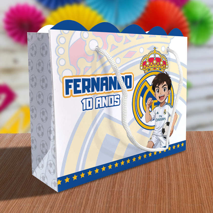 Sacolinha Real Madrid Ondulada Personalizada Festa Lembrancinha Kit Festa Futebol Sacola