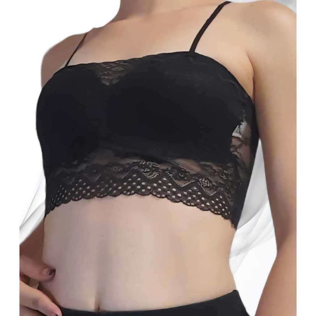Top Cropped  Faixa em Renda com Bojo e Alça Fina Sutiã Lingerie em Oferta na Shopee