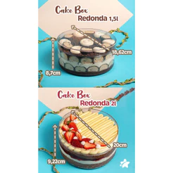 Cake Box Redonda 1500 ml OU 2000 ml com Tampa para Doces Sobremesas Decorações