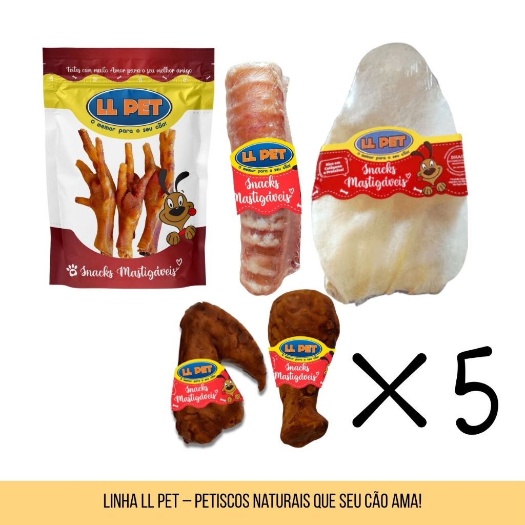 Kit 05 Petiscos Frango Fit LL Pet | Petiscos Naturais 100% Saudáveis | Alta Proteína Para Cães