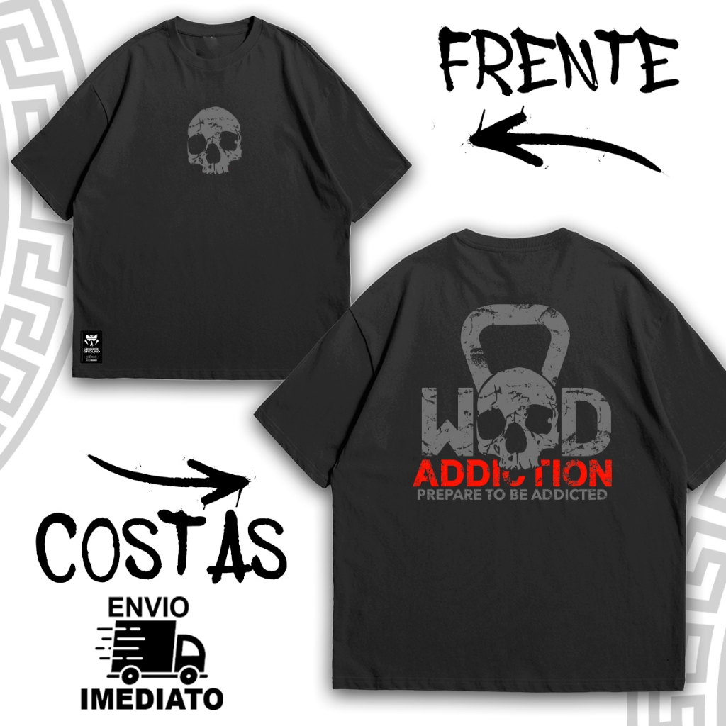 Camiseta Academia Oversized Unissex CAVEIRA WOD Qualidade Premium 100% Algodão Envio Imediato - 815