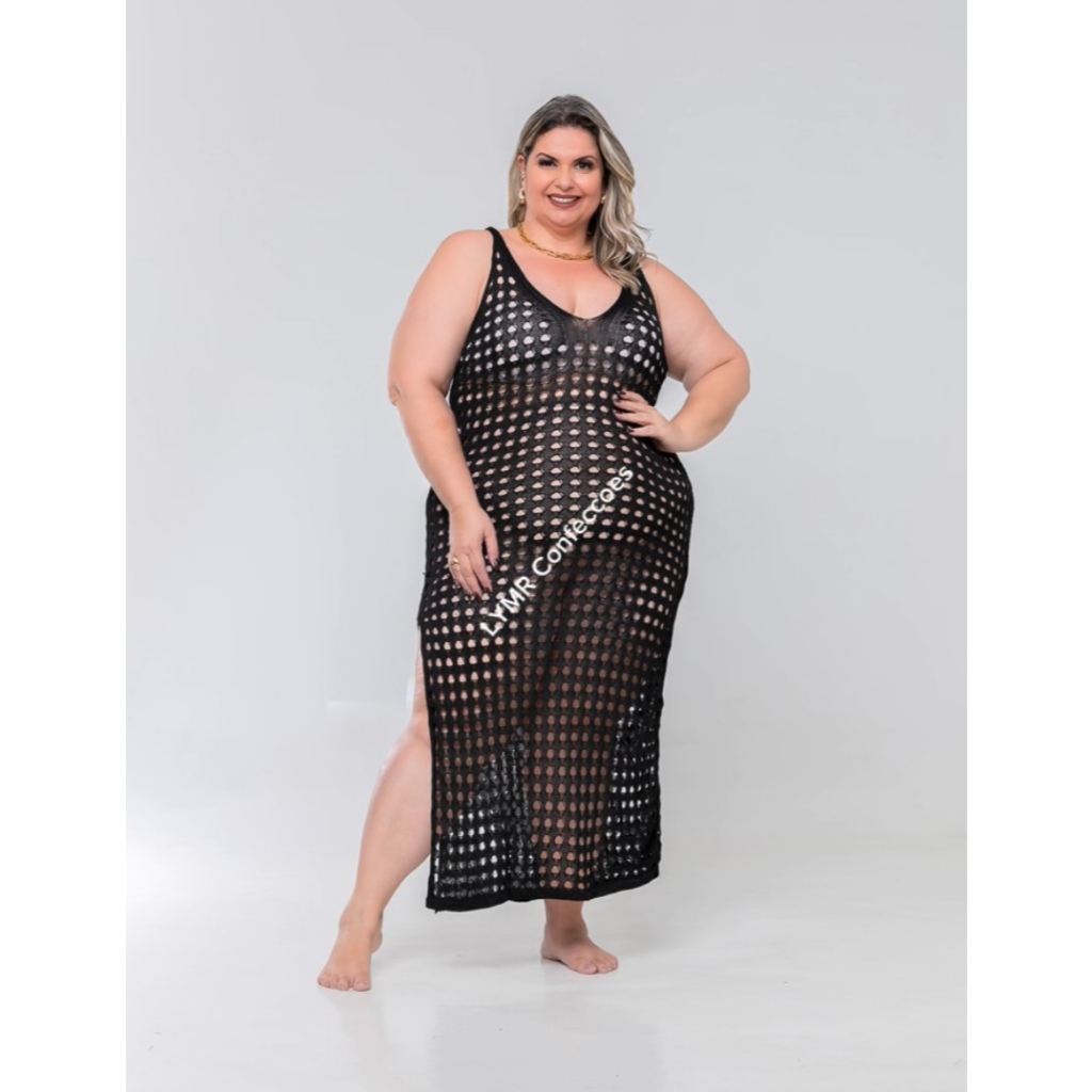 Vestido Saída de Praia e Piscina Longo Fendas nas Laterais Plus Size