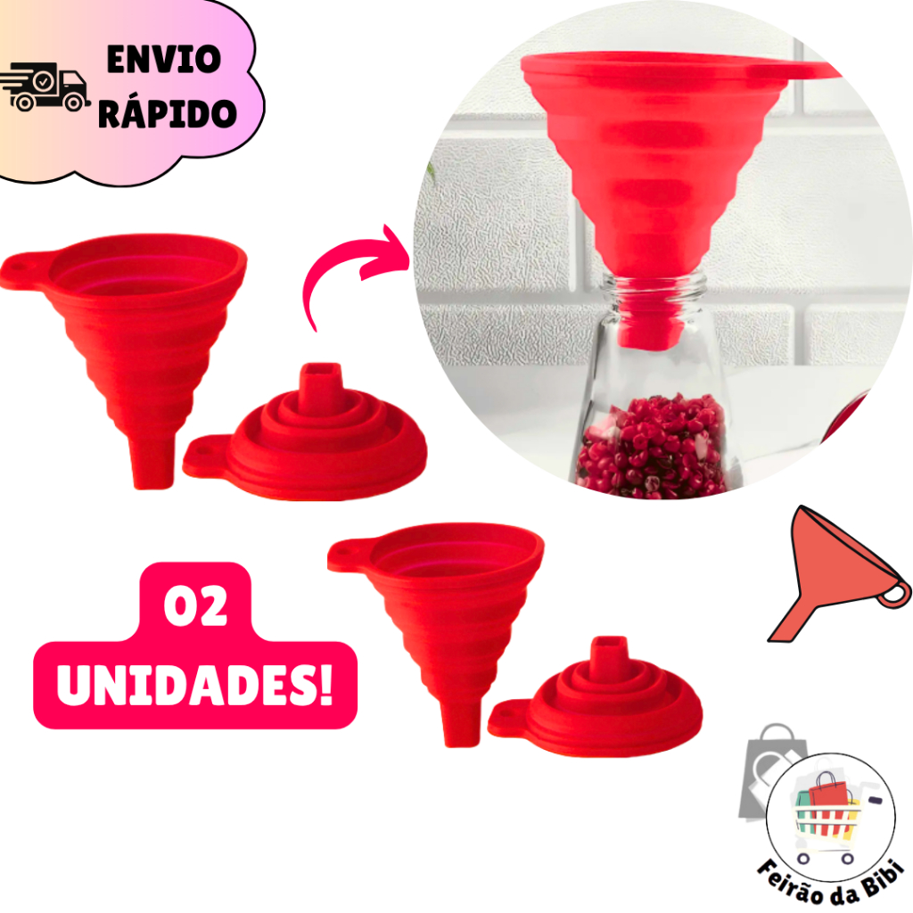 Kit 2 Funil Dobrável para Líquidos Silicone Retrátil Pequeno Utensílios Multiuso Flexível