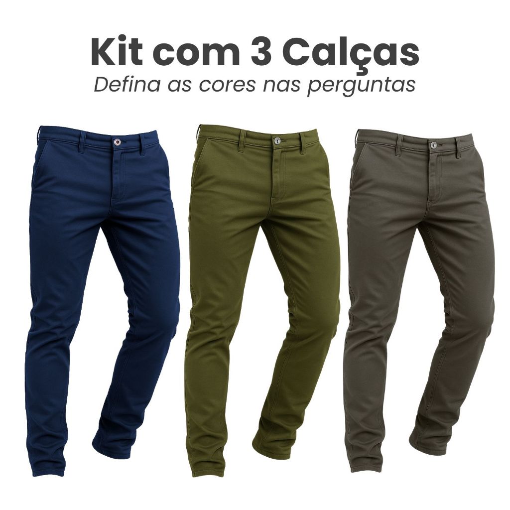 Kit 3 Calca Sarja Masculina Slim Fit Calça Alfaiataria Premium