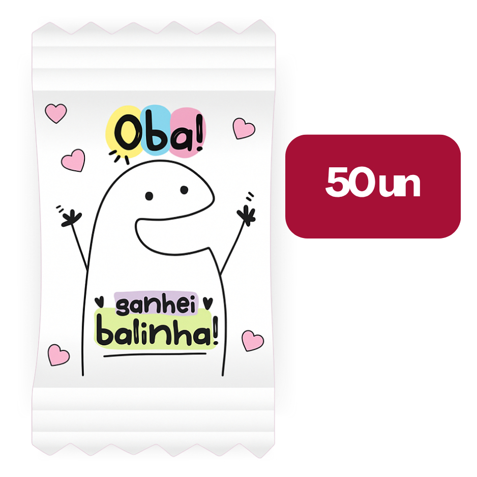 50 Bala Personalizada - OBA GANHEI BALINHA - Lancamento em Oferta na Shopee