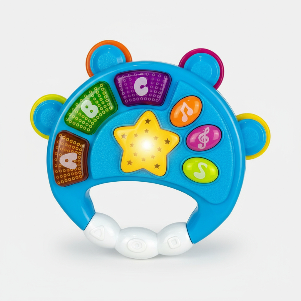 Pandeiro Musical Infantil Com Luz Sons Melodias Educativas Sensorial Pandeiro Bebê 18 Meses+