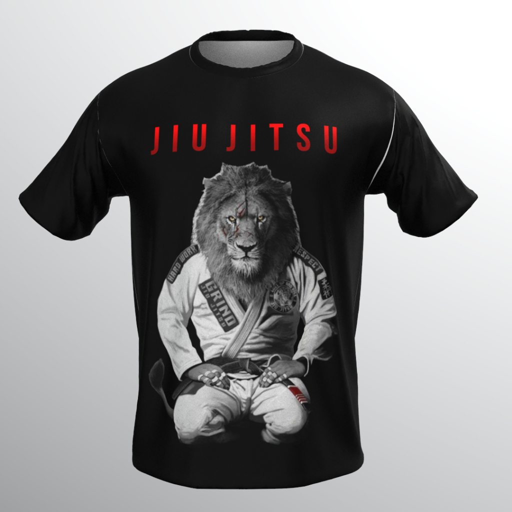 Camiseta Jiu Jitsu Masculina Leão Preta Estampada BJJ Luta Treino Artes Marciais Casual Esportiva
