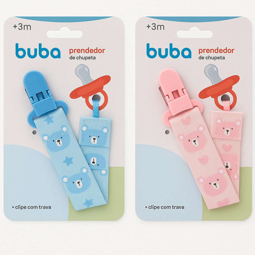 Prendedor de Chupeta Para Bebê Ursinho Buba | Com Trava | Prendedor De Chupeta Infantil De Bebe