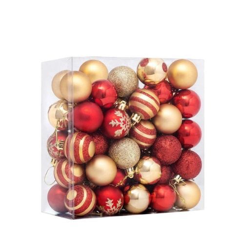 Bola de Natal Vermelha e Dourada Kit 50 uni Bolas lisas, estampadas, listradas, texturizadas
