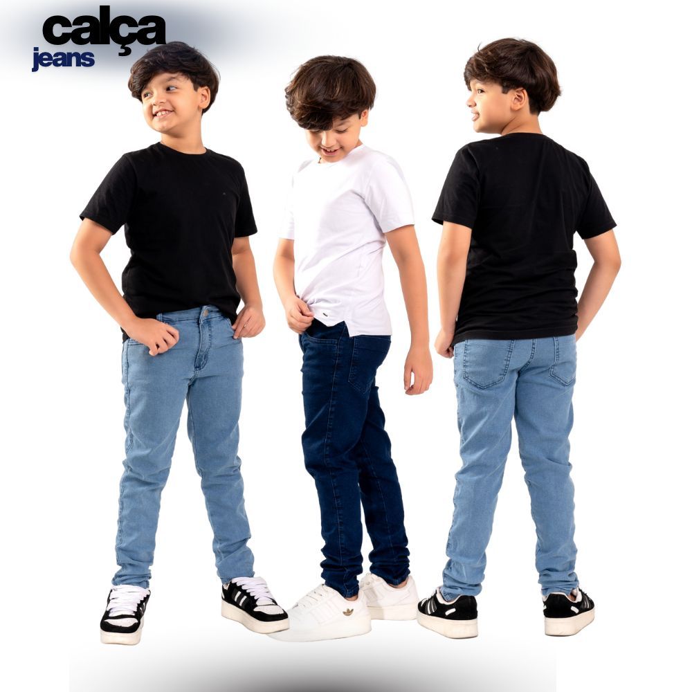 Calça Jeans Infantil Menino Skinny Slim Lycra Elastano Premium 08 10 12 14 16 Anos em Oferta na Shopee