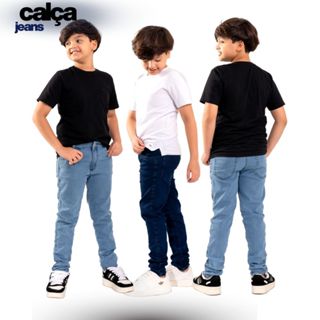 Calça Jeans Infantil Menino Skinny Slim Lycra Elastano Premium 08 10 12 14 16 Anos em Oferta na Shopee