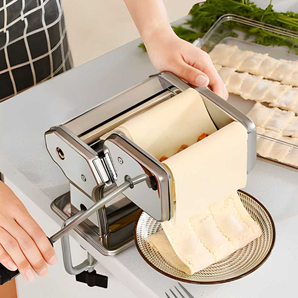 Máquina de Massas de Aço Inox com Moldes para Ravióli Pastel Talharim e Espaguete Máquina Macarrão Caseiro Artesanal